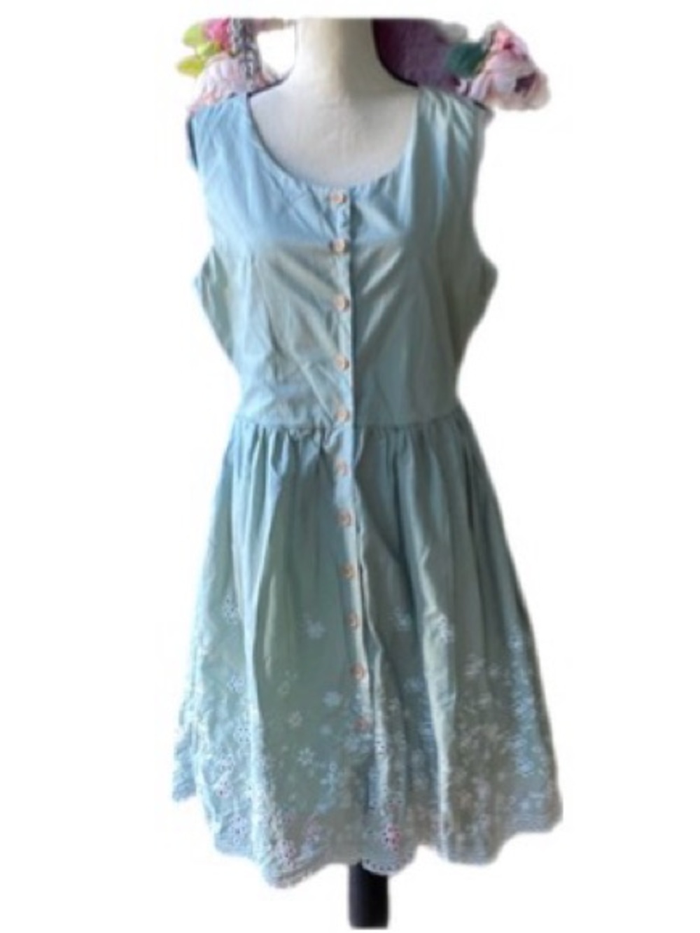 Blueberri Blvd scalloped hem crochet Sage green sleeveless work summer  dress